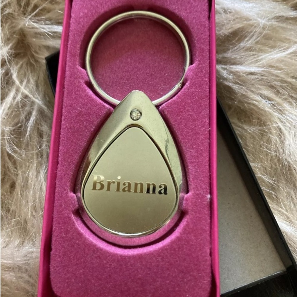 Brianna Silver Tone Keychain With Rhinestone & Box NEW